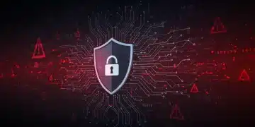 Cybersecurity shield protecting digital data from active threats