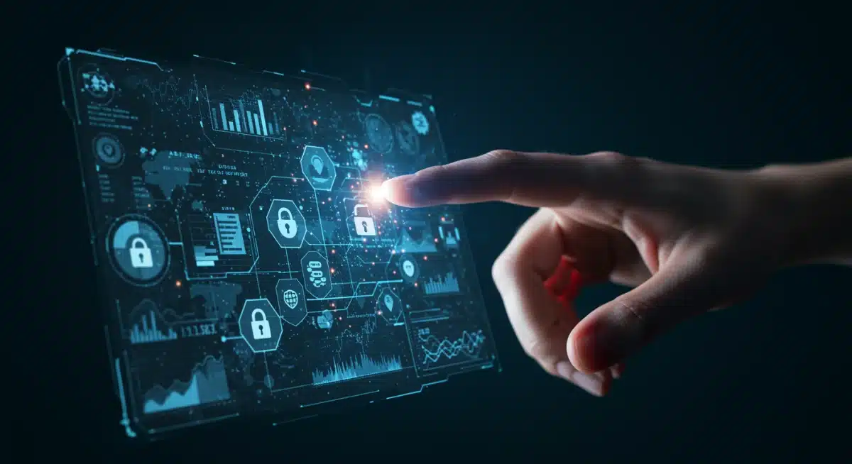 Hand interacting with holographic data, symbolizing advanced STEM certification