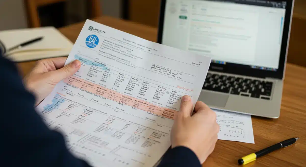 Student analyzing college transcript with AP credits