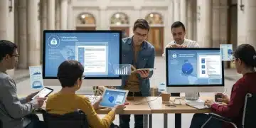 Groupe diversifié utilisant des interfaces numériques accessibles en France, symbolisant l'inclusion digitale.