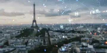 Carte numérique complexe des écosystèmes partenariaux en France, montrant des connexions stratégiques entre entreprises et concurrents. Une analyse visuelle pour 2025.