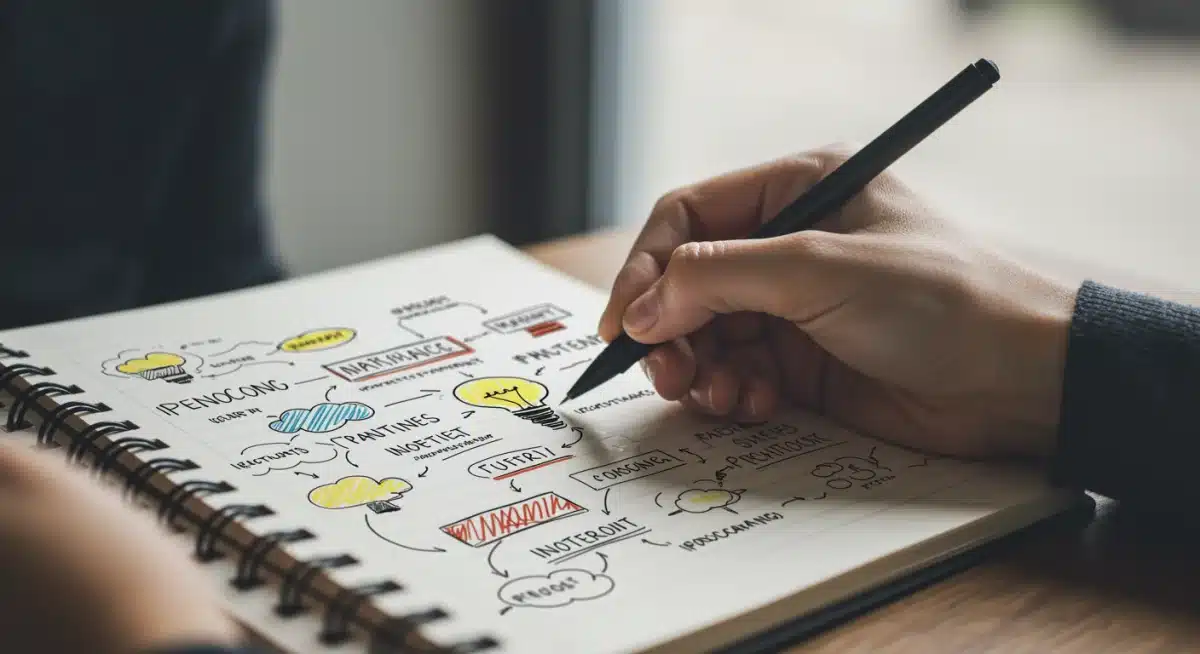 Main écrivant des idées pour une rédaction personnelle