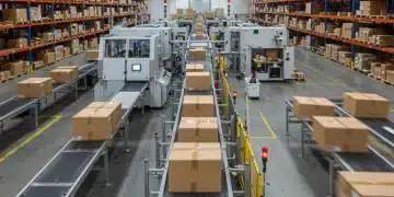 Entrepôt logistique moderne en France avec des technologies de tri automatisées pour des livraisons rapides.
