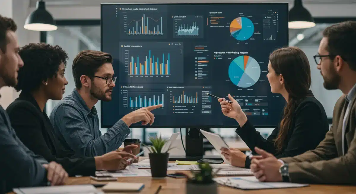 Équipe analysant les données de performance digitale pour optimiser le retour sur investissement des campagnes marketing en France.