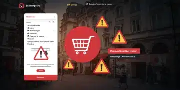 Interface de magasin en ligne avec des avertissements UX, symbolisant les erreurs coûteuses en e-commerce en France.