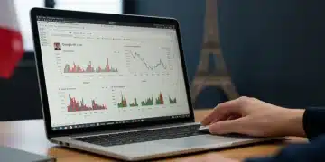Écran d'ordinateur affichant des statistiques Google Ads avec une courbe de CPC en baisse, symbolisant l'optimisation des campagnes en France.