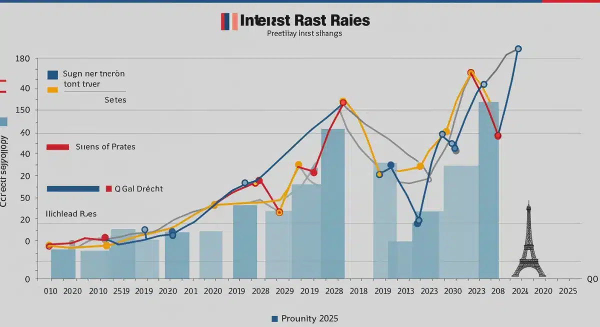 Graphique illustrant l'évolution historique des taux d'intérêt en France avec des prévisions jusqu'au T3 2025.