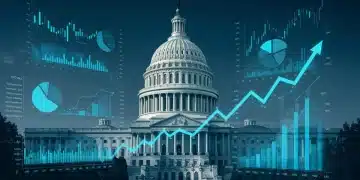 Graphiques de croissance économique futuristes avec le Capitole américain