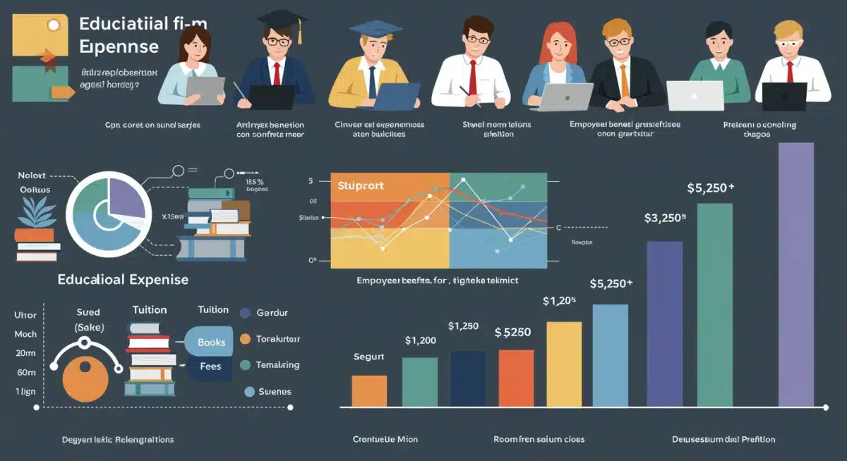 Infographie détaillant la répartition des dépenses éducatives et la couverture des avantages employeur, avec un graphique illustrant la limite annuelle de 5 250 $.
