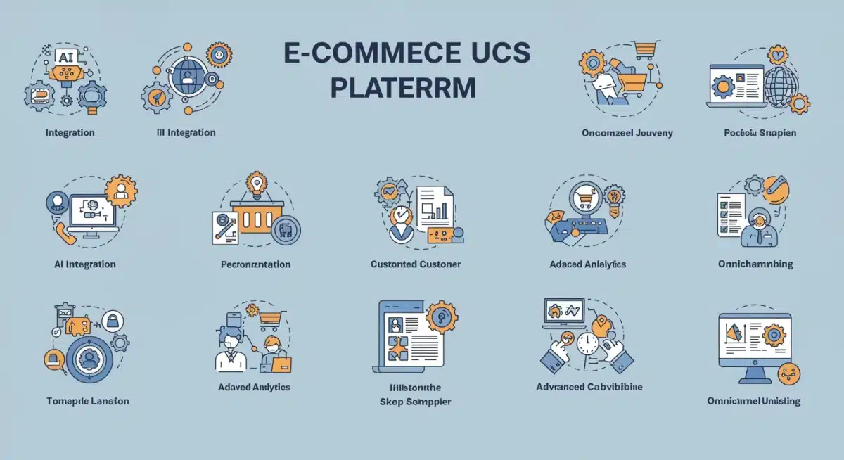 Infographie des fonctionnalités clés des plateformes e-commerce en France