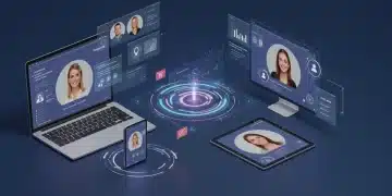 Interface digitale affichant des données client personnalisées sur divers appareils, illustrant la personnalisation omnicanale et la fidélisation.