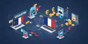 Illustration du marketing d'affiliation en France, montrant des connexions numériques et une croissance des revenus.