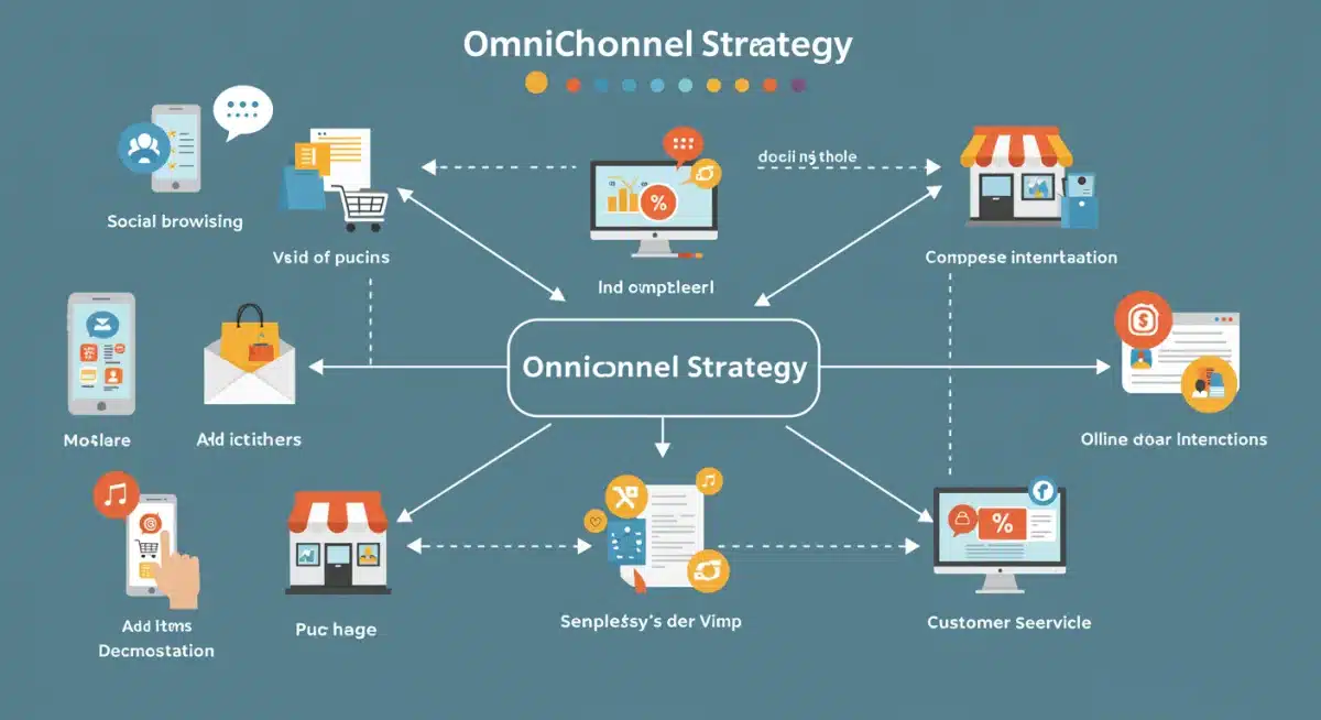 Infographie du parcours client omnicanal, illustrant l'intégration des points de contact digitaux et physiques pour une expérience fluide.