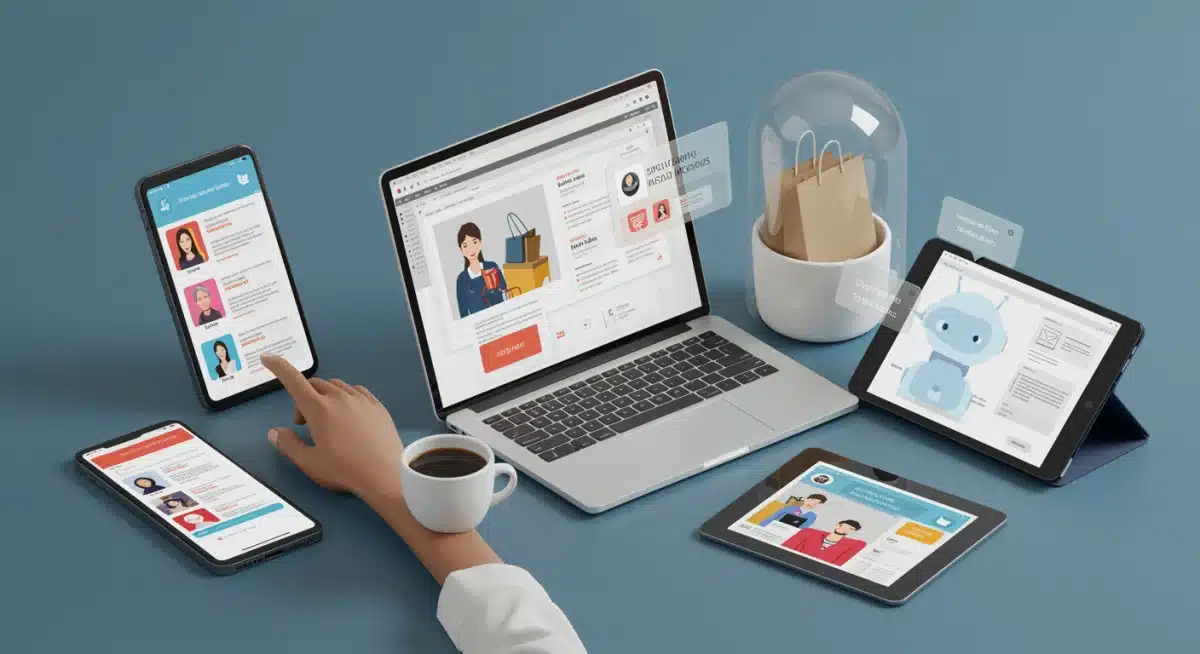 Client interagissant fluidement avec une marque sur diverses plateformes numériques dans un parcours omnicanal intégré.