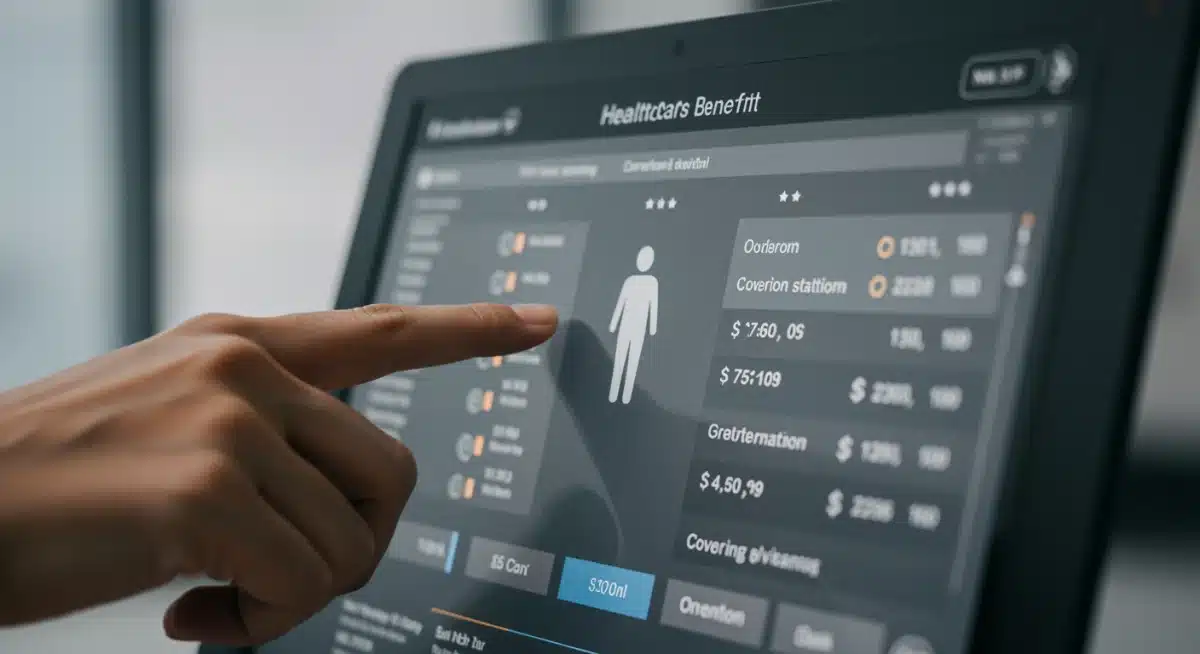 Main soulignant une option de couverture sur un portail numérique d'avantages sociaux, illustrant les choix et les coûts.