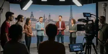 Équipe de production vidéo dynamique travaillant sur un contenu engageant pour le public français.