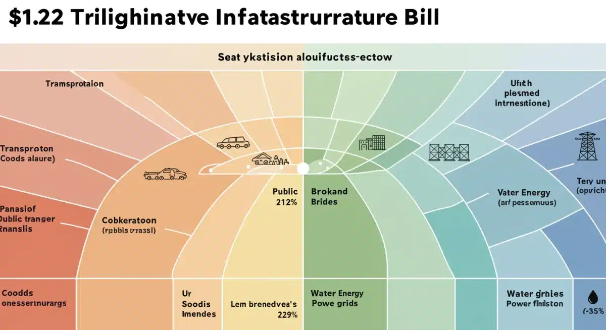Infographie détaillant la répartition des fonds de la loi sur les infrastructures de 1,2 billion de dollars par secteur aux États-Unis.