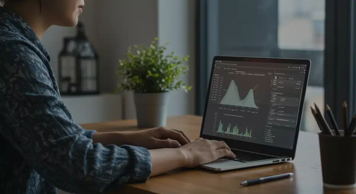 Un spécialiste du marketing d'affiliation analysant des données sur son ordinateur portable.