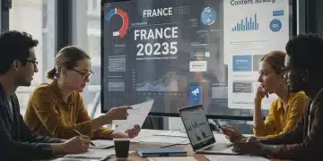 Professionnels du marketing analysant les stratégies de contenu en France pour 2025