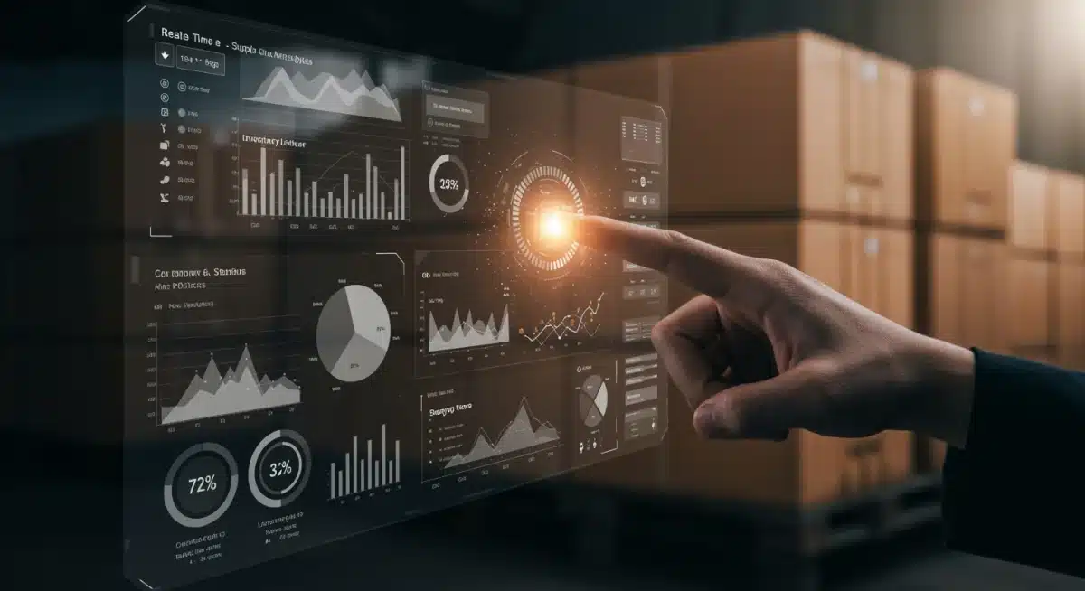 Tableau de bord numérique affichant des analyses en temps réel de la chaîne d'approvisionnement omnicanale.