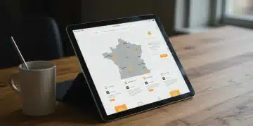 Interface utilisateur e-commerce moderne sur tablette avec carte de France stylisée en arrière-plan, symbolisant l'analyse UX des leaders français.
