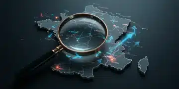Illustration de la veille concurrentielle proactive sur une carte de France avec des éléments d'innovation et de prospective.