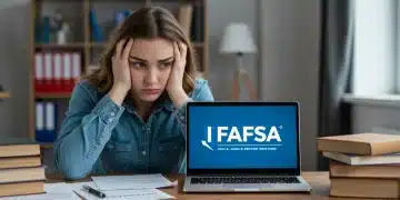 Étudiante française préoccupée par la demande d'aide financière FAFSA 2025 sur son ordinateur portable.