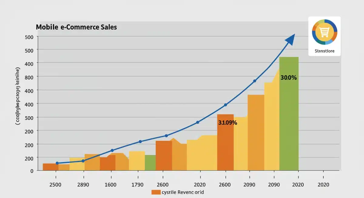 Graphique montrant une augmentation significative des ventes e-commerce mobiles, avec des projections pour 2026 et l'impact de l'UX mobile-first.