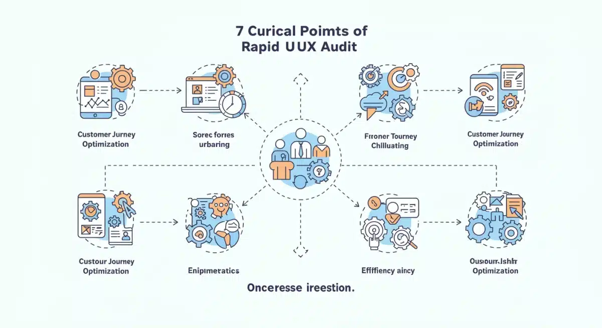 Infographie des 7 points cruciaux d'un audit UX rapide pour l'optimisation du parcours client.