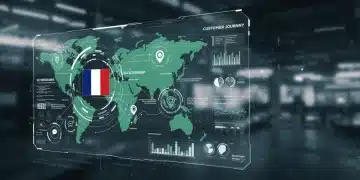 Interface digitale futuriste représentant un parcours client optimisé en France en 2025