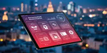 Interface numérique futuriste affichant des recommandations de produits personnalisées sur une tablette, avec des graphiques de performance UX et CTR en hausse, symbolisant l'impact en France en 2026.