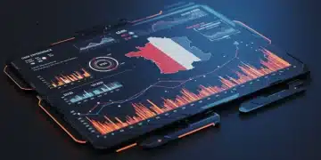 Interface numérique futuriste affichant des métriques UX et un graphique de conversion en hausse, avec un focus sur la France.