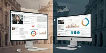 Écran partagé montrant deux versions d'une interface utilisateur (A et B) avec des graphiques d'analyse de données, représentant les outils d'A/B testing UX pour le marché français en 2026.