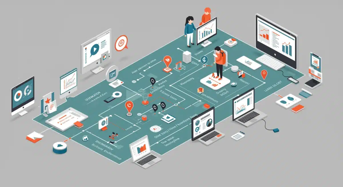 Schéma détaillé d'un parcours utilisateur, illustrant les points de friction et les opportunités d'optimisation UX grâce aux outils d'A/B testing.