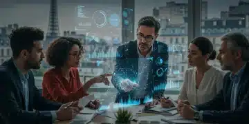 Entrepreneurs français analysant des données concurrentielles avec des outils technologiques avancés en 2026.