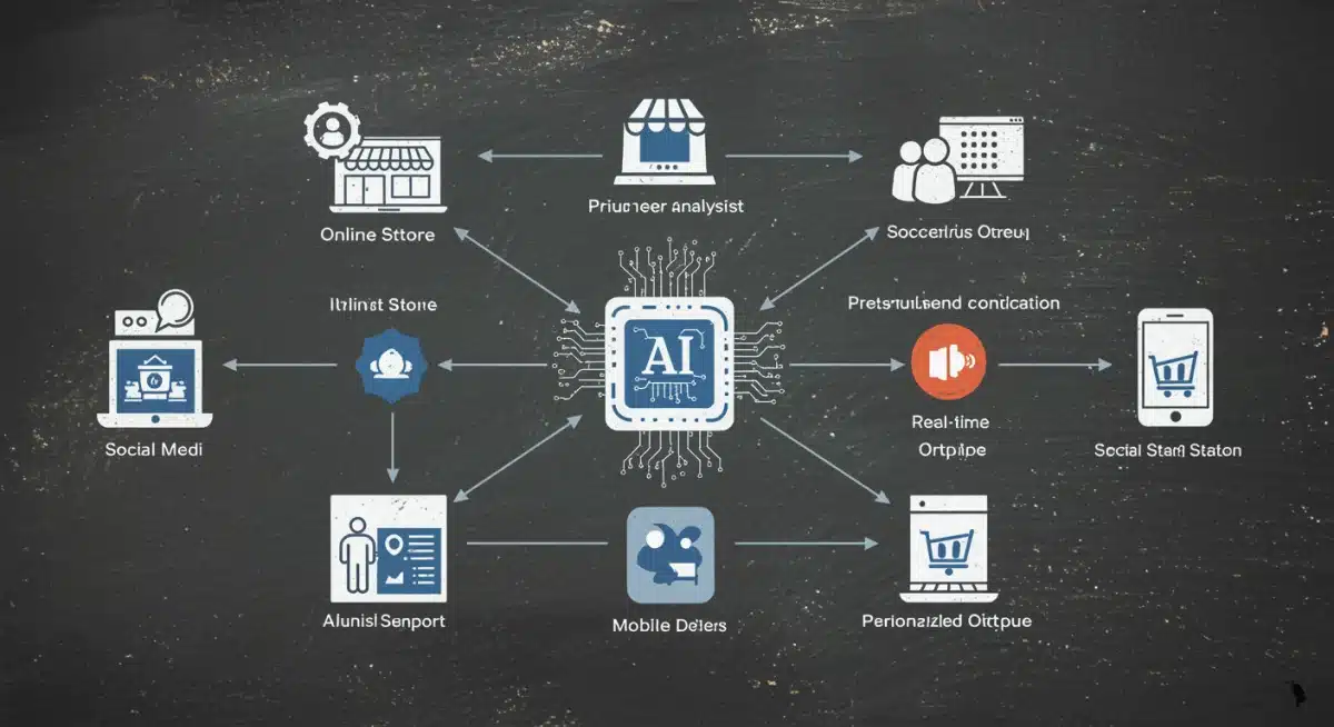 Diagramme illustrant l'interconnexion des canaux de vente et l'IA pour une stratégie omnicanal unifiée.