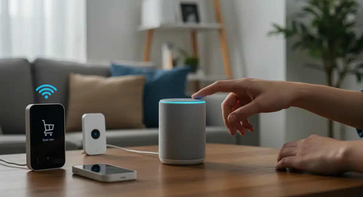 Personne utilisant un assistant vocal pour acheter en ligne