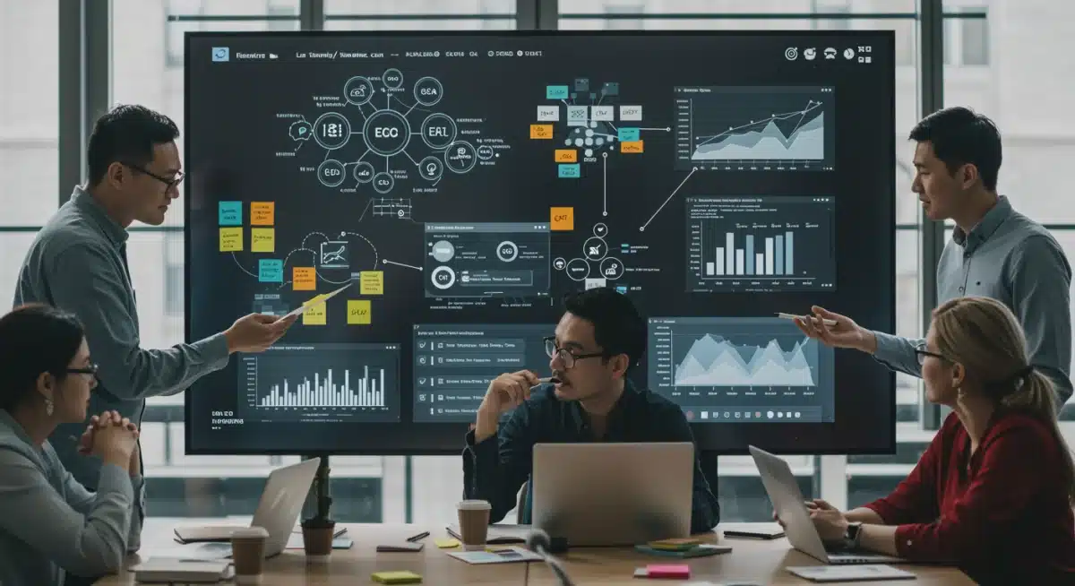 Équipe collaborant sur des stratégies e-commerce basées sur l'intelligence concurrentielle.