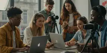 Influenceurs français collaborant sur une campagne de marketing d'influence en 2026, respectant les nouvelles régulations.