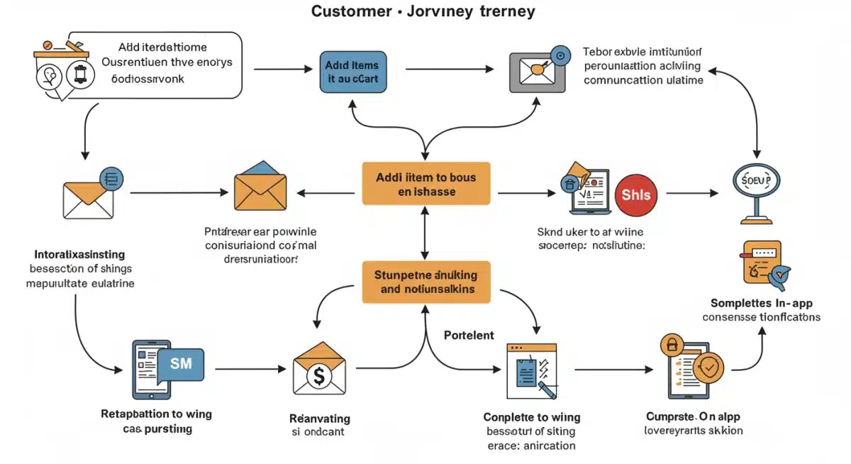 Diagramme du parcours client avec points d'intervention omnicanal pour la relance des paniers abandonnés.
