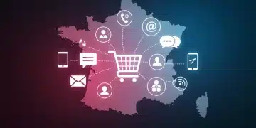 Illustration numérique représentant un panier d'achat entouré de canaux de communication omnicanal, symbolisant la relance client en France.