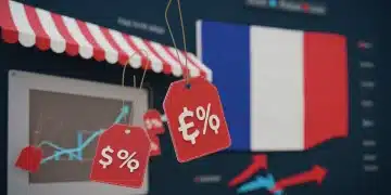 Graphique illustrant les stratégies de pricing e-commerce en France en 2026, avec des flèches de croissance et des éléments numériques.