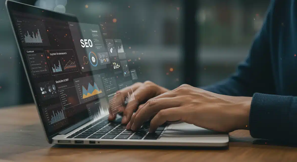 Analyse de mots-clés et backlinks sur un écran d'ordinateur