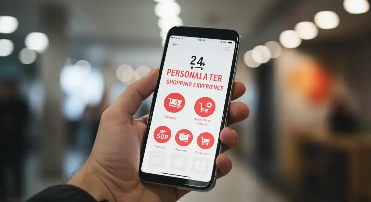 Main tenant un smartphone affichant une expérience d'achat personnalisée pour un consommateur français.