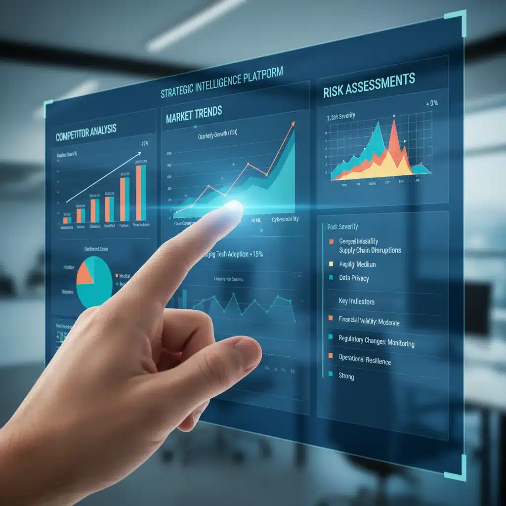 Tableau de bord numérique affichant une analyse concurrentielle et des tendances de marché.
