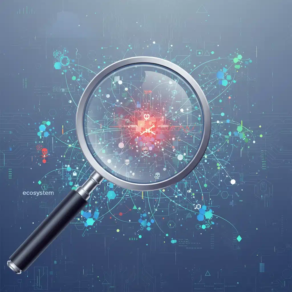 Loupe analysant un écosystème concurrentiel complexe et des menaces cachées
