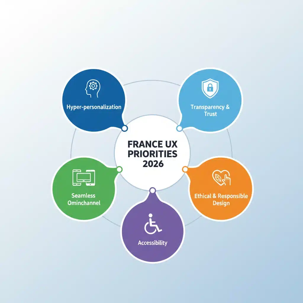 Infographie des 5 priorités clés de l'expérience utilisateur en France pour 2026.