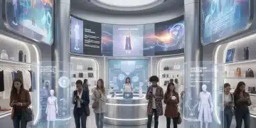 Intérieur de magasin futuriste français avec technologies omnicanal avancées