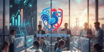 Logo d'une PME française avec des graphiques de croissance et des symboles d'intelligence artificielle.
