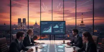 Équipe d'affaires analysant une analyse SWOT avec des graphiques et des données sur le marché français.